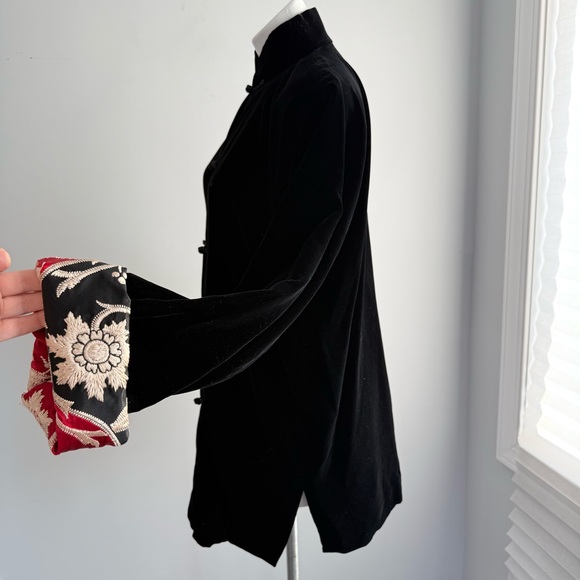 Shanghai Tang Black Velvet Chinese Mandarin Jacket Silk Embroidered Lining US 14 - Picture 6 of 16